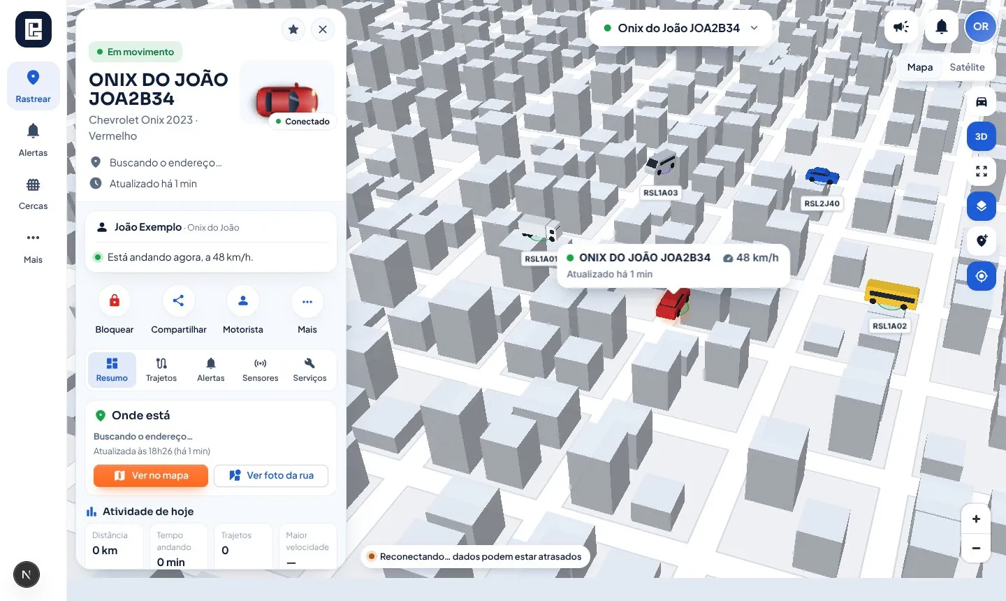Mapa 3D com veículos em tempo real